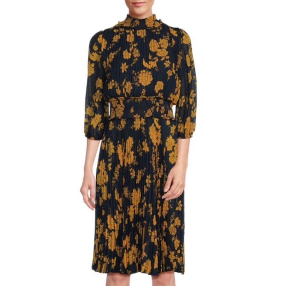 Nanette Lepore Black and Gold Floral Dress